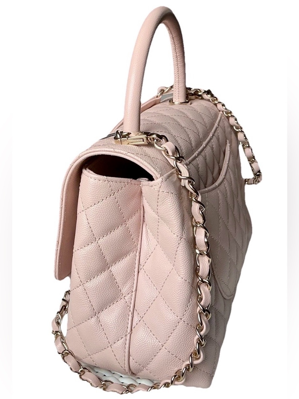 NIB CHANEL Coco Handle 21A Pink Caviar Leather Light Gold HW Medium Handbag NWT - Picture 7 of 10